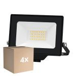 Confezione Multipack 4x Noxion Proiettore LED Beamy Aluminium Nero 20W 2200lm 100D - 830 Luce Calda -  | IP65 - Simmetrico 